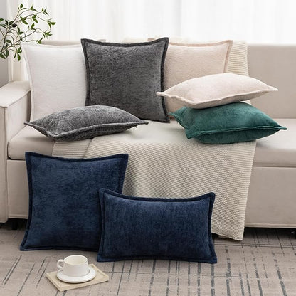 Navy Blue Decorative Throw Pillow Covers 18x18 Inch Set of 2 Cozy Soild Chenille Cushion Cases Soft Textured Square Couch Pillows Cover Boho Accent Farmhouse Pillowcases for Sofa Bed