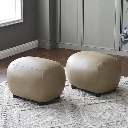 KINWELL 23" Wide Faux Leather Upholstered Ottoman Set of 2, Mid-Century Modern Living Room Footrest with Soft Padded Seat, Footstool for Bedroom, Entryway or Living Room, Khaki