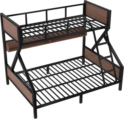 Bellemave Twin XL Over Queen Bunk Bed with Storage Shelf and RGB LED Lights, Adults Bunk Bed with Angle Padded Ladder, Heavy Duty Bunk Beds with Noise-Reducing Rubber Stoppers, Black