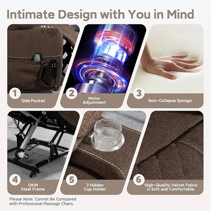 Power Lift Lazy Boy Recliner Chair, 2 Motor Flat Recliner, Nursing Lift Chair with Massage and Lumbar Heating, Adult Power Recliner with Side Pockets, Folding Table, Remote Control