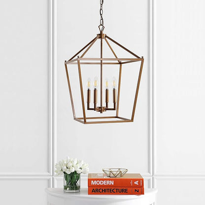 JONATHAN Y JYL7437B Pagoda Lantern Dimmable Adjustable Metal LED Pendant Classic Traditional Farmhouse Dining Room Living Room Kitchen Foyer Bedroom Hallway, 16 in, Antique Gold