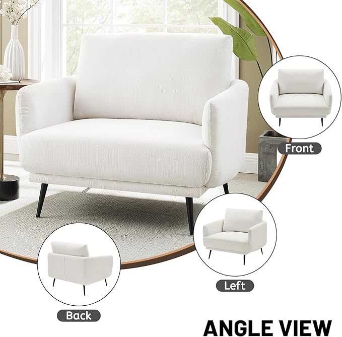 Oversized Accent Chair for Living Room Chairs Reading Arm Chair Comfy Modern Single Sofa Side Chairs with Metal Legs & Soft Cushion for Bedroom, Waiting Room (Polyster Pearl White, Set of 1)