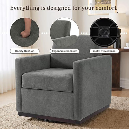 UIXE Swivel Accent Chair, Chenille Upholstered Armchair Comfy Club Chair for Living Room, Mid Century Modern Arm Chair Single Sofa Nook Bedroom Side Reading Seat - Gray