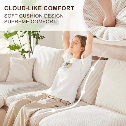 112" Cloud Sectional Couch, BonelessCouches for Living Room, U Shaped Couch with Convertible Ottoman, Modular Sectional Sofa with Deep Seat, Comfy Soft Cushions, No Assembly, Beige
