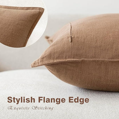 Foindtower Pack of 2, Decorative Linen Soild Throw Pillow Covers Soft Accent Cushion Case Boho Farmhouse Pillowcase for Chair Couch Sofa Bedroom Living Room Home Decor 24 x 24 Inch Light Khaki Brown