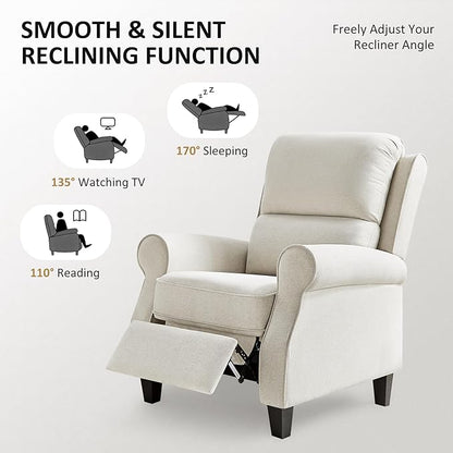Recliner Chair for Living Room, Modern Reclining Sofa Home Theater Seating with Upholstered Push Back, Mid-Century Reclining Armchair with Lumbar Support, Bedroom, Reading Nook, Office, Set of 2