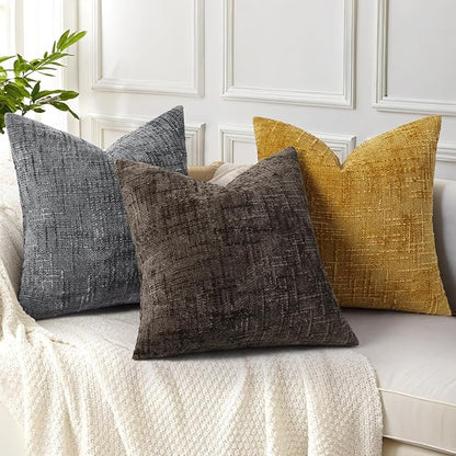 decorUhome Dark Brown Chenille Throw Pillow Covers 20x20 Set of 2 Thick Textured Slubby Couch Pillow Covers Farmhouse Accent Modern Neutral Decorative Pillow Cases for Bed Sofa Living Room