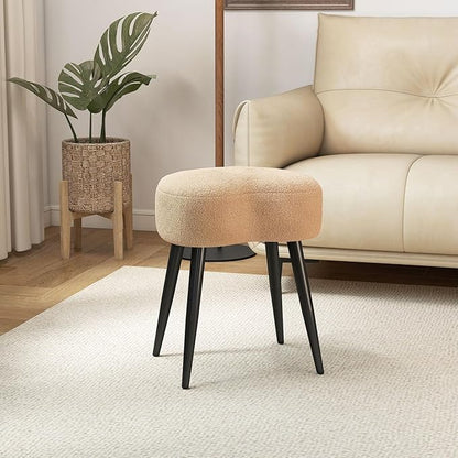 White Vanity Stool, Soft Makeup Stool with Solid Metal Legs for Vanity Corner, Morden Footrest Easy to Assembly（Camel）