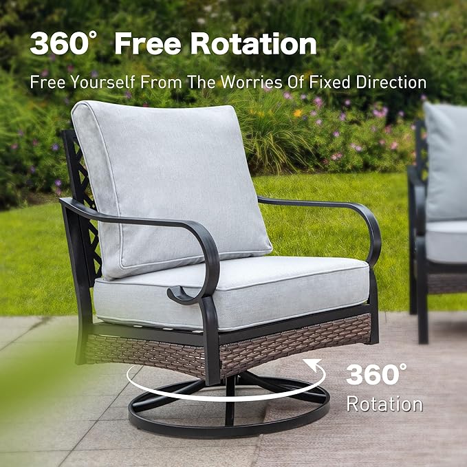 6-Piece Metal Outdoor Patio Furniture Set - Black & Light Gray with 1 3-Seater Sofa, 2 Fixed & 2 Swivel Sofas, Coffee Table