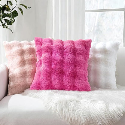 MIULEE Faux Fur Pillow Covers Thick Soft Plush Throw Pillows Luxury Home Decor for Couch Bed Bedroom Living Room Sofa,18x18 Inch Pack of 2 Hot Pink