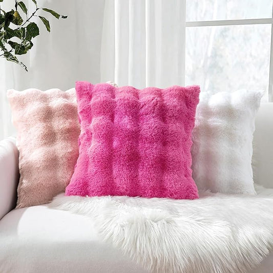 MIULEE Faux Fur Pillow Covers Thick Soft Plush Lumbar Throw Pillows Luxury Home Decor for Couch Bed Bedroom Living Room Sofa,12x20 Inch Pack of 2 Hot Pink
