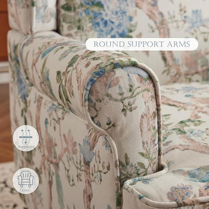 MELLCOM Floral Accent Chair, High Back Upholstered Armchair with Solid Legs, Leisure Single Sofa Chair for Living Room, Bedroom, Home Office, Light Blue Floral&Bird