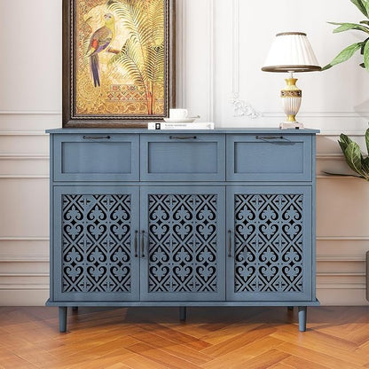 Sideboard Buffet Cabinet with Storage - Modern 3 Door 3 Drawer Farmhouse Wood Credenza for Living Room, Dining Room (Blue)