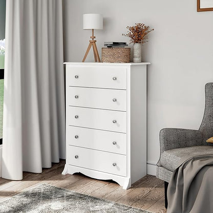 Prepac Sonoma Superior 5-Drawer Dresser for Bedroom - Spacious and Stylish Chest of Drawers, Measuring 17.75"D x 31.5"W x 44.75"H, In White Finish