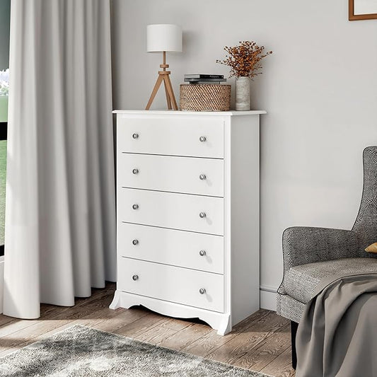 Prepac Sonoma Superior 5-Drawer Dresser for Bedroom - Spacious and Stylish Chest of Drawers, Measuring 17.75"D x 31.5"W x 44.75"H, In White Finish