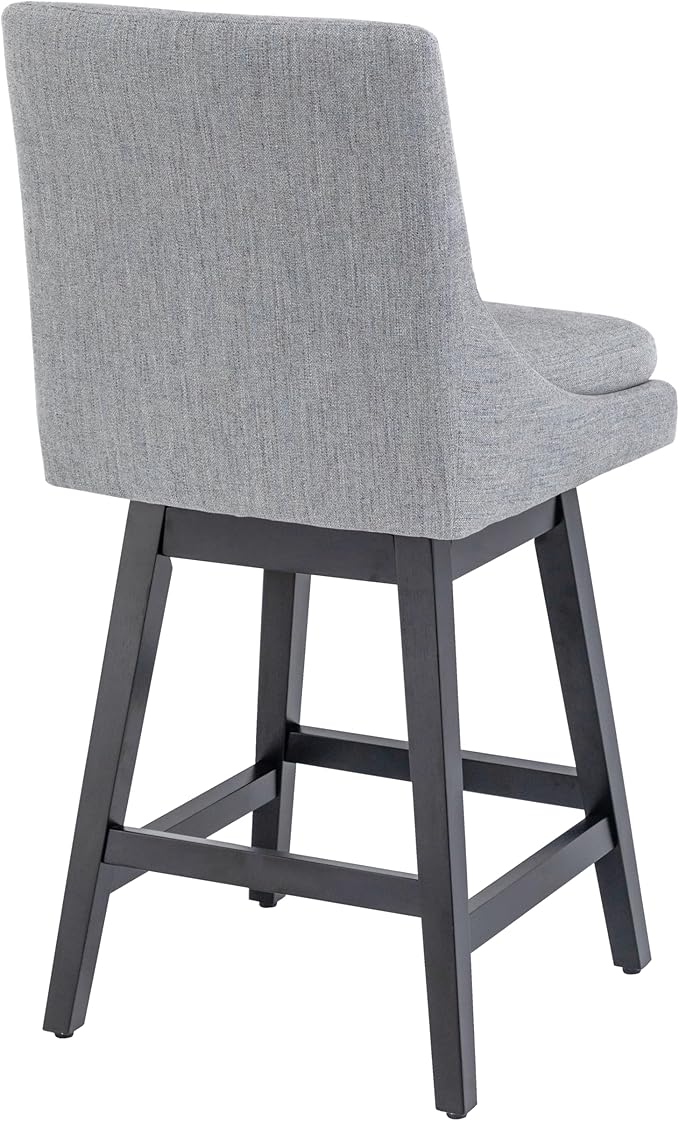Bar Stools Set of 4, 26 Inch Upholstered Barstools with 14.2" High Back and Footrest, Swivel Counter Height Barstools for Kitchen Island Home Bar Performance Fabric Gray