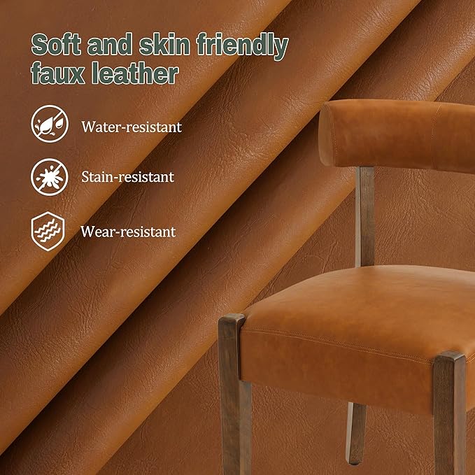 Modern Dining Chairs Set of 6, Faux Leather Upholstered Kitchen & Dining Room Chairs, Mid Century Modern Wooden Dining Chairs Oversized Sturdy Rounded Chairs Curved Back, Brown