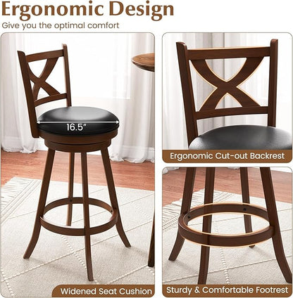 COSTWAY Bar Stools Set of 4, 30 Inch Classic Bar Height Chairs with X-Shaped Open Back, 4 PCS Swivel Barstool Set for Kitchen Island, Pub, Bistro, Café, Espresso (4, 30 Inch)