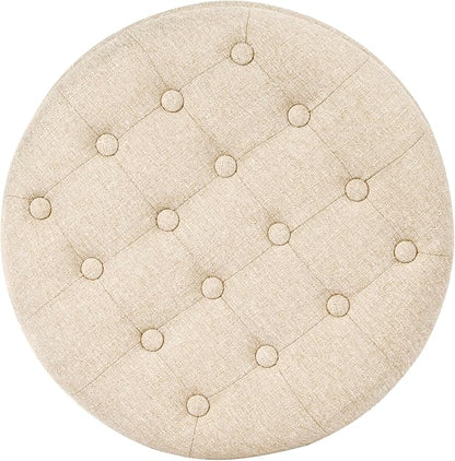 Homepop Home Decor Upholstered Round Tufted Foot Rest Ottoman Ottoman with Storage for Living Room & Bedroom Decorative Home Furniture, Twine Small