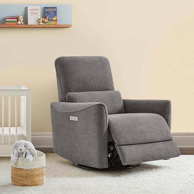 CHITA Power Recliner Chair Swivel Glider, FSC Certified Fabric Living Room Reclining Sofa Chair with Lumbar Support, Metal Grey