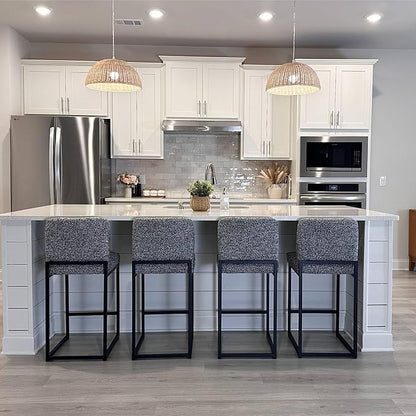 ALPHA HOME 24" Bar Stools Set of 4 Kitchen Counter Stools with Back, Counter Height Stools with Upholstered Footrest for Kitchen Island, Metal Steel Frame, Chenille, Gray