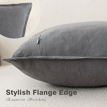 Foindtower Pack of 2, Decorative Linen Soild Throw Pillow Covers Soft Accent Square Cushion Case Boho Farmhouse Pillowcase for Chair Couch Sofa Bedroom Living Room Home Decor 18 x 18 Inch Grey