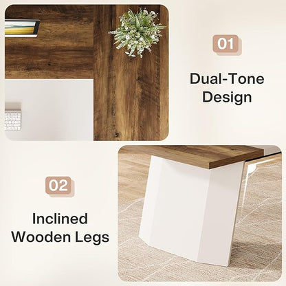 Tribesigns 78.7" L-Shaped Executive Desk, Modern Office Desk with 55.1" Storage Cabinet, Large Computer Table with Drawers and Shelves, Business Furniture Workstation for Home Office, Brown & White