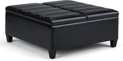 SIMPLIHOME Ellis 36 inch Wide Contemporary Square Coffee Table Storage Ottoman in Midnight Black Vegan Faux Leather, Assembled, For the Living Room and Bedroom