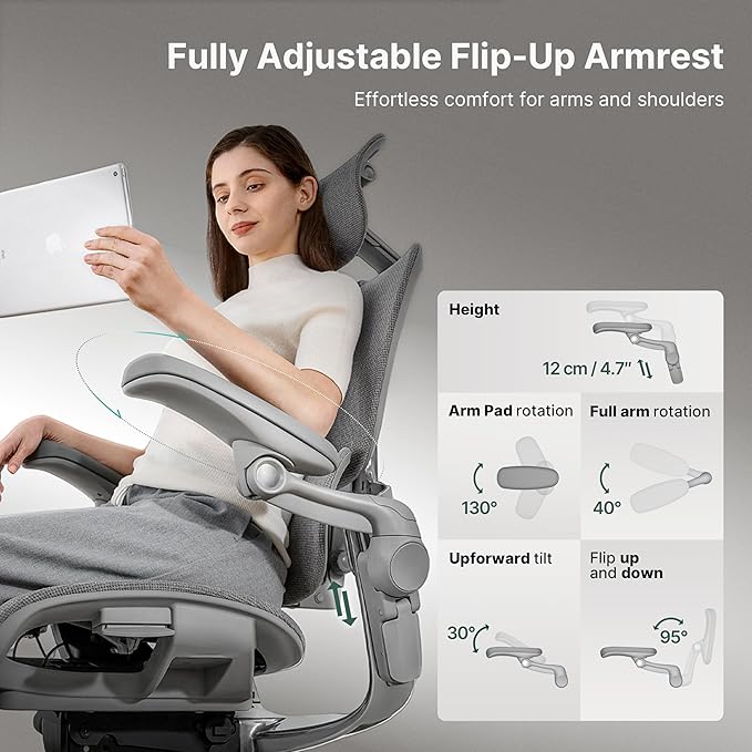 HINOMI H2 Pro Premium Ergonomic Office Chair - Comfy Home Office Desk Computer Chair with Adjustable Back Support, Swivel Wheels, Flip-up Arms, Comfortable Mesh Seat for Desk Work (Cream White)