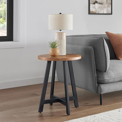 Lavish Home End Table - Industrial Side Table with MDF Top and Metal Frame - Round Table for Living Room, Bedroom, Hallway, or Dorm Room (Walnut)