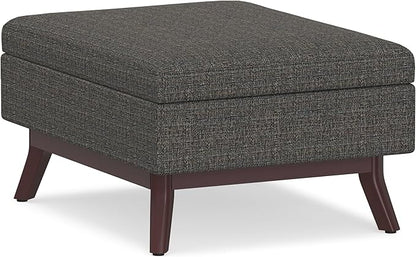 SIMPLIHOME Owen 34 inch Wide Mid Century Modern Rectangle Coffee Table Storage Ottoman in Ebony Tweed Look Fabric, Assembled, for the Living Room, Entryway and Family Room