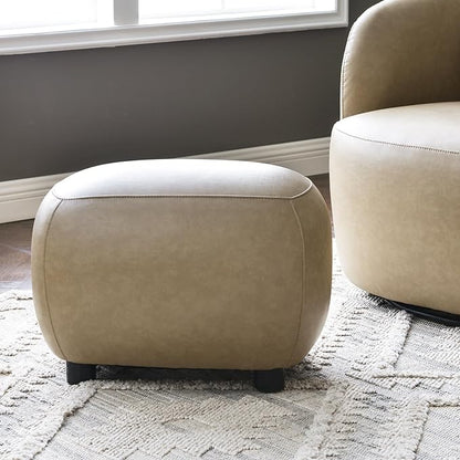 KINWELL 23" Wide Faux Leather Upholstered Ottoman, Mid-Century Modern Living Room Footrest with Soft Padded Seat, Footstool for Bedroom, Entryway or Living Room, Khaki