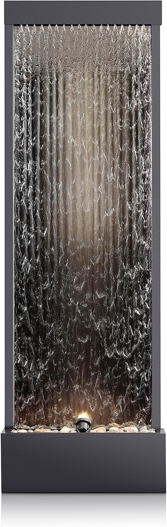 Alpine Corporation Mirror Waterfall Fountain with Stones and Lights - Zen Indoor/Outdoor Decor for Office, Living Room, Patio, Entryway - 72 Inches