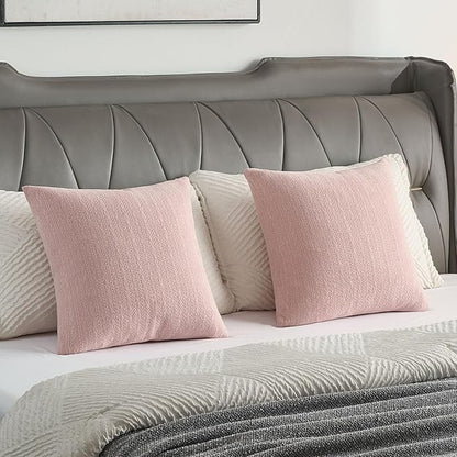 FUTEI Pink Chenille Throw Pillow Covers 18x18 Inch Set of 2,Soft Striped & Diamond Textured Cushion Cases,Modern Home Decor for Couch Living Room