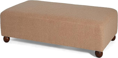Christopher Knight Home Rika 48" Comfy Boucle Upholstered Bedroom Bench, Ottoman Bench with Rounded Wooden Legs, Spacious Seating, Long Footstool for Living Room, Entryway Bench, Tan Brown