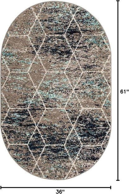 Unique Loom Trellis Frieze Collection Area Rug - Geometric (3' x 5' Oval, Blue Multi/ Ivory)