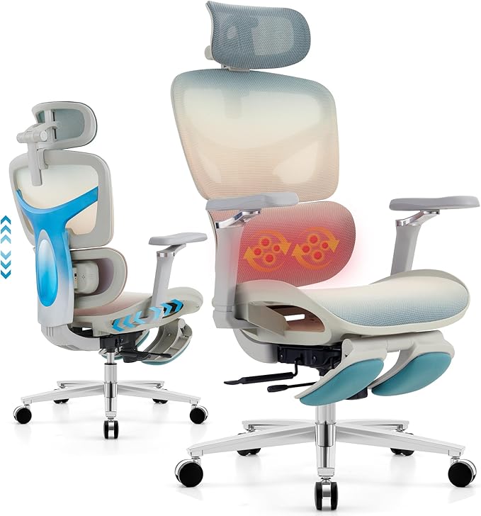 Ergonomic Home Office Desk Chair with Massage Lumbar Support，4D Headrest & 5D Armrests, Reclining Big and Tall 400LBS Mesh Chair with Footrest，Adjustable Back High and Seat Depth(Gray Rainbow)