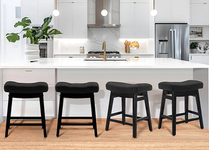 Counter Height Black Bar Stools Set of 3 for Kitchen Counter Farmhouse Modern Barstools with Faux Leather Upholstered Backless Seat and Solid Wood Legs 24 inch Bar Chairs