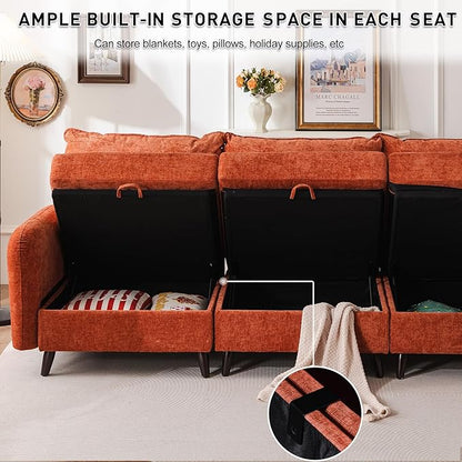 135'' Modular Sectional Sofa with Storage Seat,Oversized U Shaped Couch with Ottoman,7 Seater Couches for Living Room,Bedroom,Velet,Orange