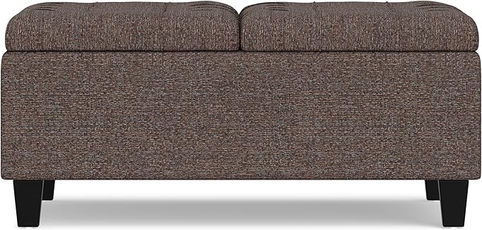 SIMPLIHOME Harrison 36 inch Wide Transitional Square Coffee Table Storage Ottoman in Mink Brown Tweed Look Fabric, Assembled, for the Living Room and Bedroom