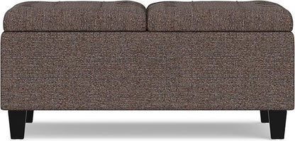 SIMPLIHOME Harrison 36 inch Wide Transitional Square Coffee Table Storage Ottoman in Mink Brown Tweed Look Fabric, Assembled, for the Living Room and Bedroom