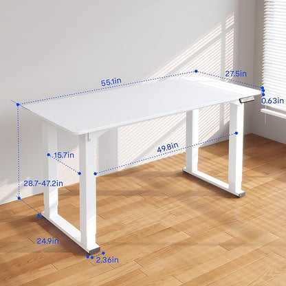 FLEXISPOT 4 Legs Standing Desk 55 x 28 Inch Electric Adjustable Height with Splice Board Home Office Sit Stand Up Desk, White Top + White Frame