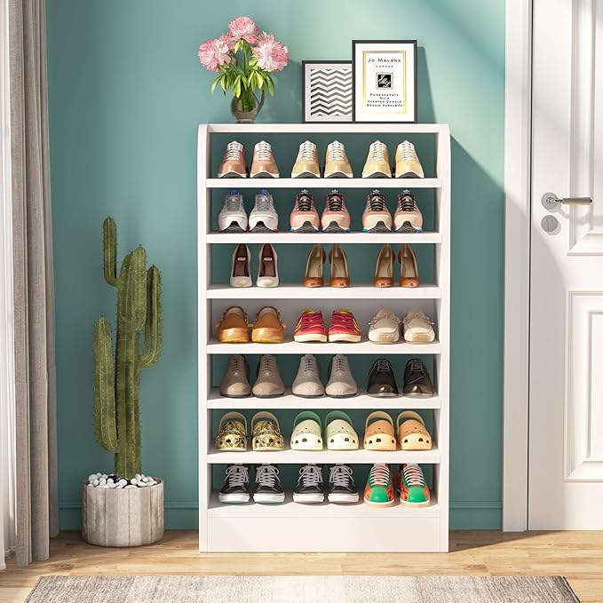 Tribesigns Shoe Rack for Entryway, 8-Tier Tall Shoe Shelf Shoes Storage Organizer, Wooden Shoe Storage Cabinet Shoe Stand for Closet, Hallway, Living Room, 2 Pcs, White
