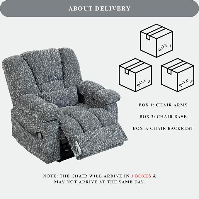 Big Man 500 lbs Power Lift Recliner for Big & Tall Elderly Adults 28 Inch Wide Seat, Lay Flat Lift Recliner Chair with Extended Footrest, Heat Massage, USB Type-C, Flip Arm Storage & Cup Holders