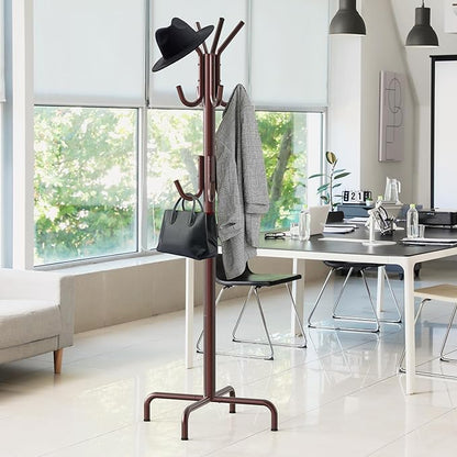 Simple Houseware Standing Coat and Hat Hanger Organizer Rack, 12 Hooks, Bronze
