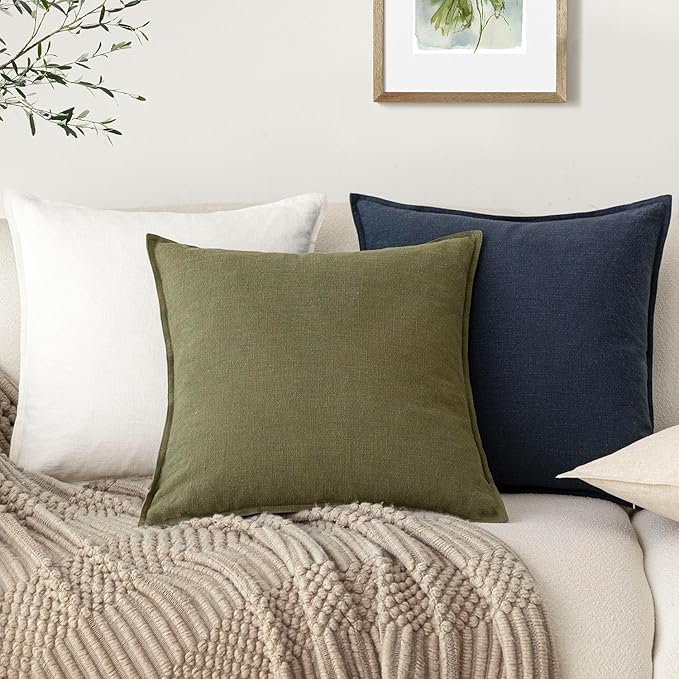 Foindtower Pack of 2, Decorative Linen Soild Throw Pillow Covers Soft Accent Square Cushion Case Boho Farmhouse Pillowcase for Chair Couch Sofa Bedroom Living Room Home Decor 18 x 18 Inch Navy Blue