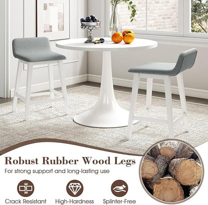 COSTWAY Wooden Counter Stools Set of 4, 24-inch Height Upholstered Padded Seat, Low Backrest, Footrest, Rubber Wood Legs, Armless Barstools for Kitchen Island, Dining Room, White+Gray
