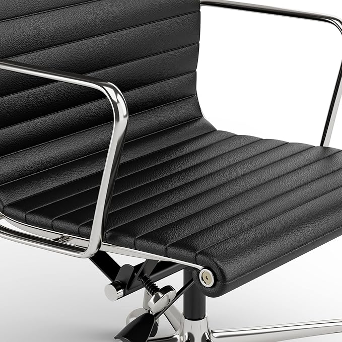 High Back Genuine Leather Ribbed Office Chair-Ergonomic Desk Chair with Aluminum Alloy Armrest & Frame, Swivel Silent Wheels & Tilt Function, Adjustable Height