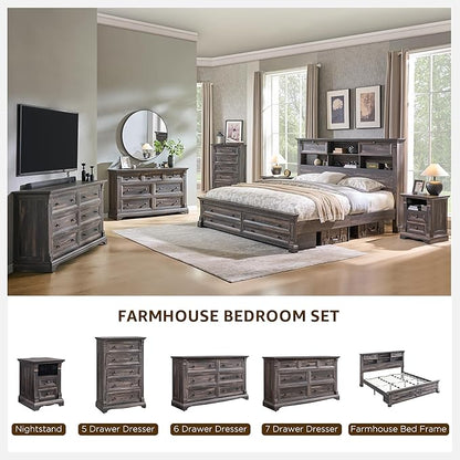 T4TREAM Farmhouse 5 Drawer Dresser for Bedroom, 47" Tall Wood Dresser with Ample Storage Space and Rustic Charm, Dark Rustic Oak
