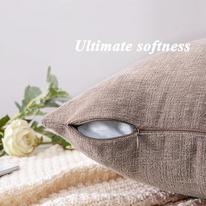 GAWAMAY Decorative Square Throw Pillow Covers 18"x18" Inch Set of 4, Super Soft Chenille Pillows Cover Fall Pillowcase for Living Room Bedroom Sofa Couch Cushion Cover Taupe Grey 45x45cm